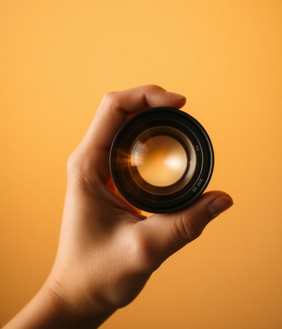 Hand holding an optical lens